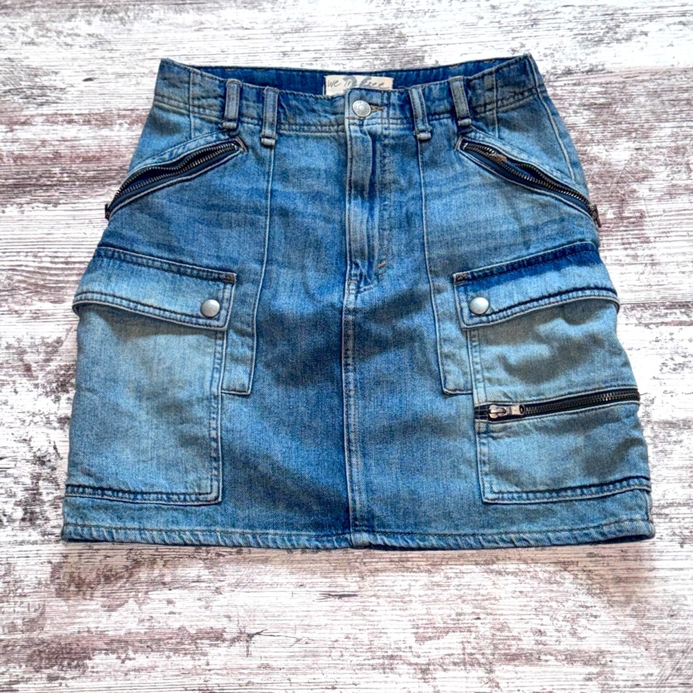 We The Free Blue‎ Silver Mini Cargo Skirt